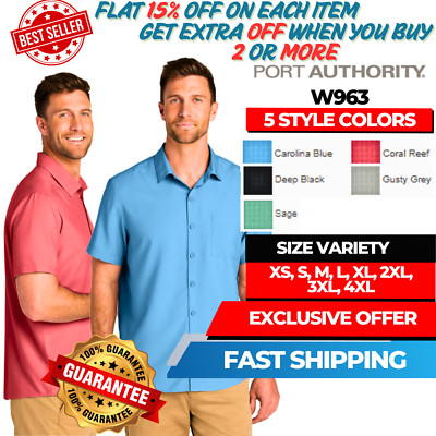 Port Authority W963 Mens Short Sleeve UV Dockside Moisture-Wicking Plain Shirt