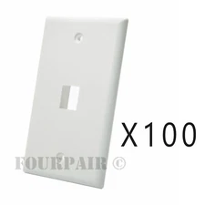 100 Pack Lot Keystone 1 Hole Port Jack Wall Face Plate Network CAT5e CAT6 White