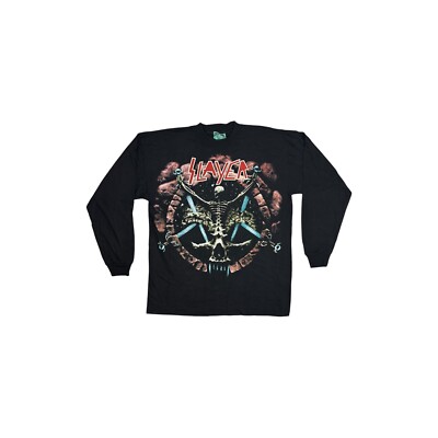 Vintage Slayer T-Shirt Herren XL Schwarz Langarm Divine Intervention Grafik