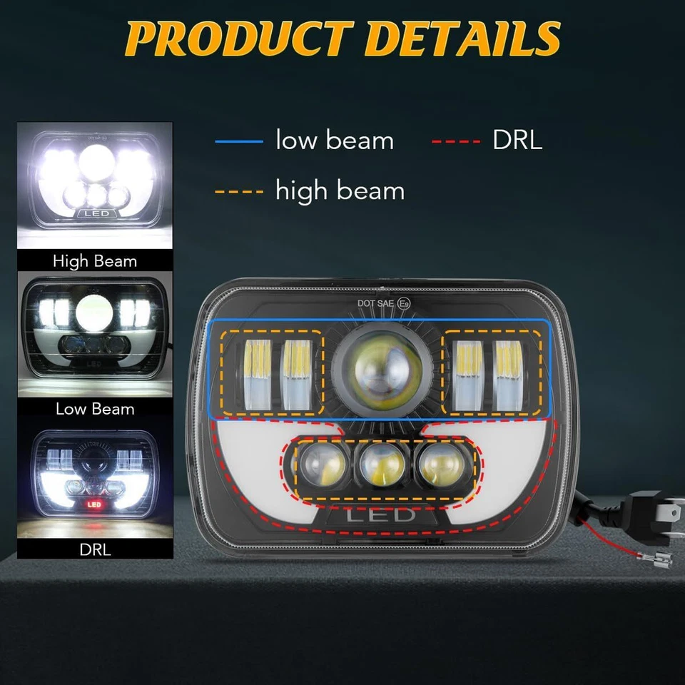 Par de faróis de LED 7x6 5x7 Hi Lo Beam H6054 para Ford F-150 1981 1982 1983 1984 - Imagem 4 de 4