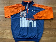 Vintage 90s FIGHTING ILLINI Color-block canvas windbreaker.made in USA,large.