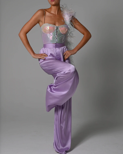 Wide-Leg Natasha Satin Trousers Lilac 