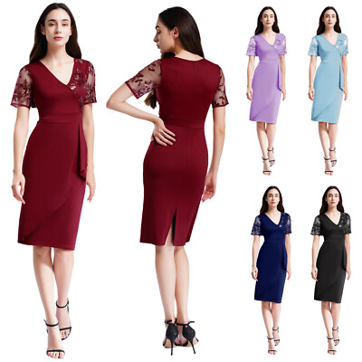 Womens Dress Parties Bodycon Peplum Gown Slim Fit Wedding Guest Semi-Formal  Tea | eBay