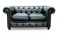 Chesterfield 2 Seater Sofa 100%  Real Leather Green Deep Comfy Couch Vintage