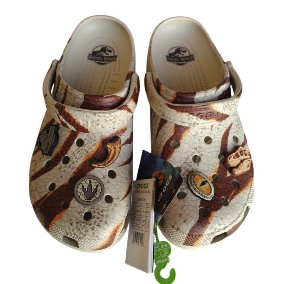 Men's Size 11 Jurassic World Limited Edition Crocs Classic Clog in Bone Brown - Ultra Comfortable-image