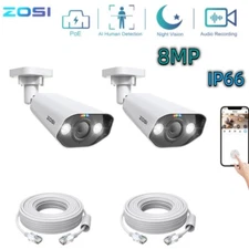 ZOSI 2PK 4K 8MP Add-on PoE IP Security Camera Audio IR Night Vision with Cables