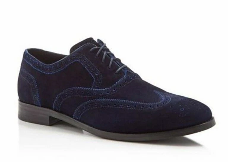 Cole Haan Wingtip Brogue Derby Blue Suede Leather Mens 9 M Special Order Cole Haan Grand OS Wingtip Brogue Derby Shoes Navy Blue  main image 2