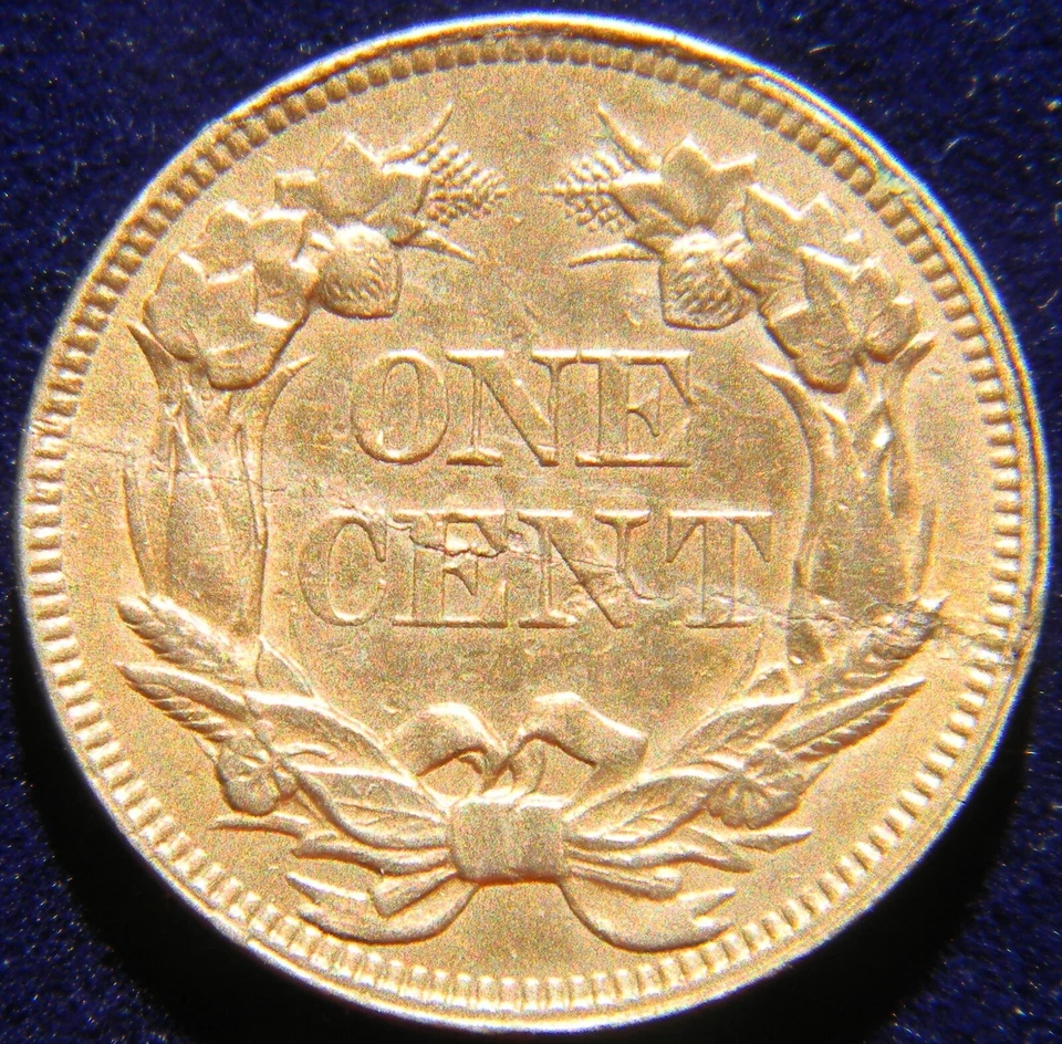 CENTAVO FLYING EAGLE 1857 DOBLE MATRIZ FS-101, ANACS AU55 LAMINACIÓN INVERSA MASIVA Foto 3 de 4