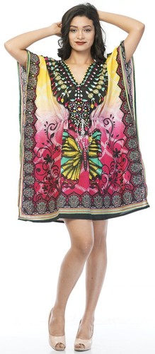 Butterfly Print Short Kaftan dress Maxi 