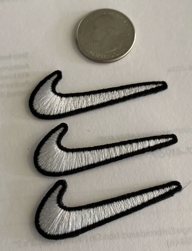 (3) Sports Logo/ Emblem Embroidered Iron On Patches!  swoosh White 2"x .75” Nice