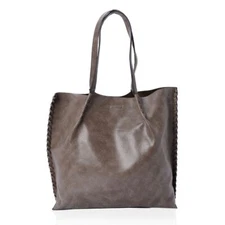 J FRANCIS Tote Handbag Faux Leather Smoky Grey Large