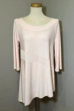 SUN KIM Asymmetrical Boat Neck Tunic Top LIGHT PINK / SMALL