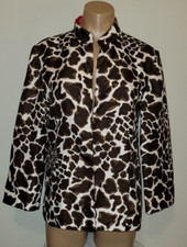 Chicos 1 Medium 8-10 Giraffe Animal Print Artsy Open Front Red Lined Jacket