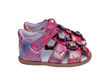 Bo-Bell Baby Girl's Fisherman Style Pink Leather Flower Sandals, Size UK 3.5
