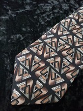 Martin Wong Napa Ca Neck Tie Mens Black Tan Geometric Silk USA Made Career Wear