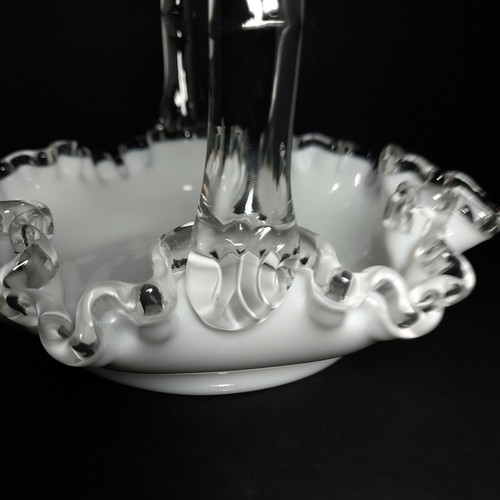Fenton Ruffled Bridal Basket Silver Crest Milk Glass dbl Crimped With Handle - Picture 9 of 11