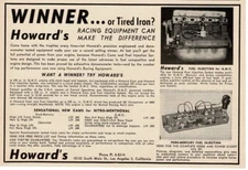 1951 HOWARD'S Racing Equipment hot rod car parts Los Angeles Vintage Print Ad 