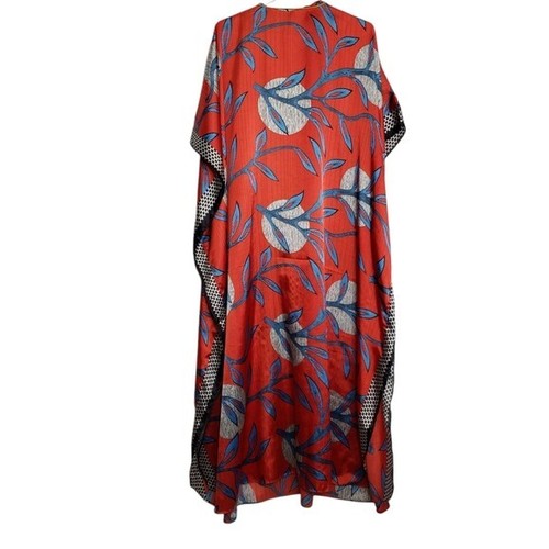 Vintage rot blau Blattmuster Kaftan weiß Lotus Loungewear Einheitsgröße Freizeit - Bild 3 von 16