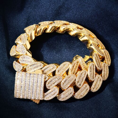 5AAA+ CZ Ice Out Hop Hip Bling Miami Cuban Bracelet 14k Real Gold Plated 21MM