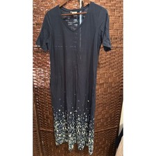 Pure Jill Womens Maxi Dress Navy Blue Floral Print V Neck Casual M