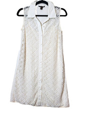 LOUIS VUITTON Womens 36 White Shirt Dress AUTHENTICITY CERTIFICATE Lace Monogram