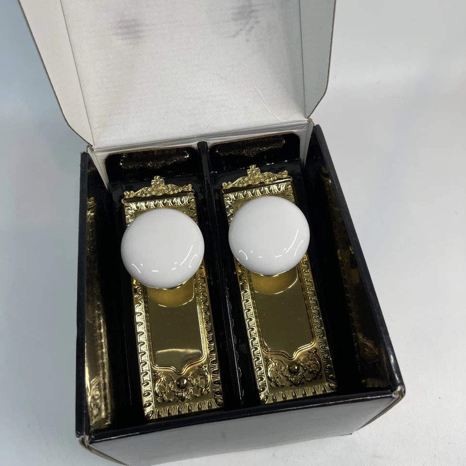 Grandeur Latón Pulido Windsor Placa Hyde Blanco Perilla Puerta Juego Foto 2 de 3