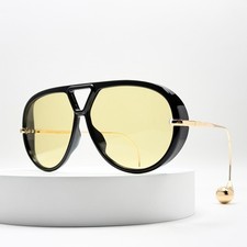 Bottega Veneta BV1273S Sunglasses Oversized Black Frame Yellow Lens Unisex