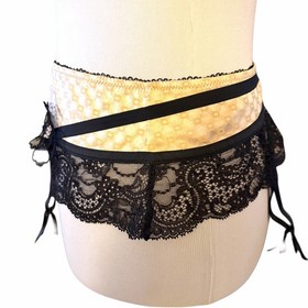 Aubade Women's Black Tan Lace Sheer Garter Belt Lingerie Size L Large