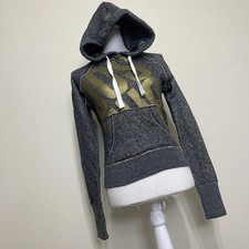 Joshua Perets Womens Waist Drawstring Hoodie Gray Sweater with Gold Print Medium