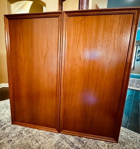 Luxury Solid Cherry Walnut Tri-Fold Presentation Cabinet w/ Whiteboard & Screen