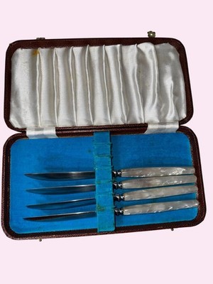 Vintage Stix Baer & Fuller Stainless Steel Fruit Knives Pearl Handles