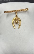 18K Yellow Gold Vintage Bar Brooch Horseshoe Spider 3.10g