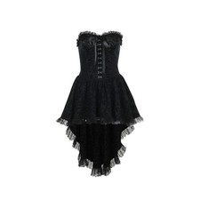 Womens Gothic Corset Dress Black Lace High Low Fairycore Vampire Goth Mini Dress