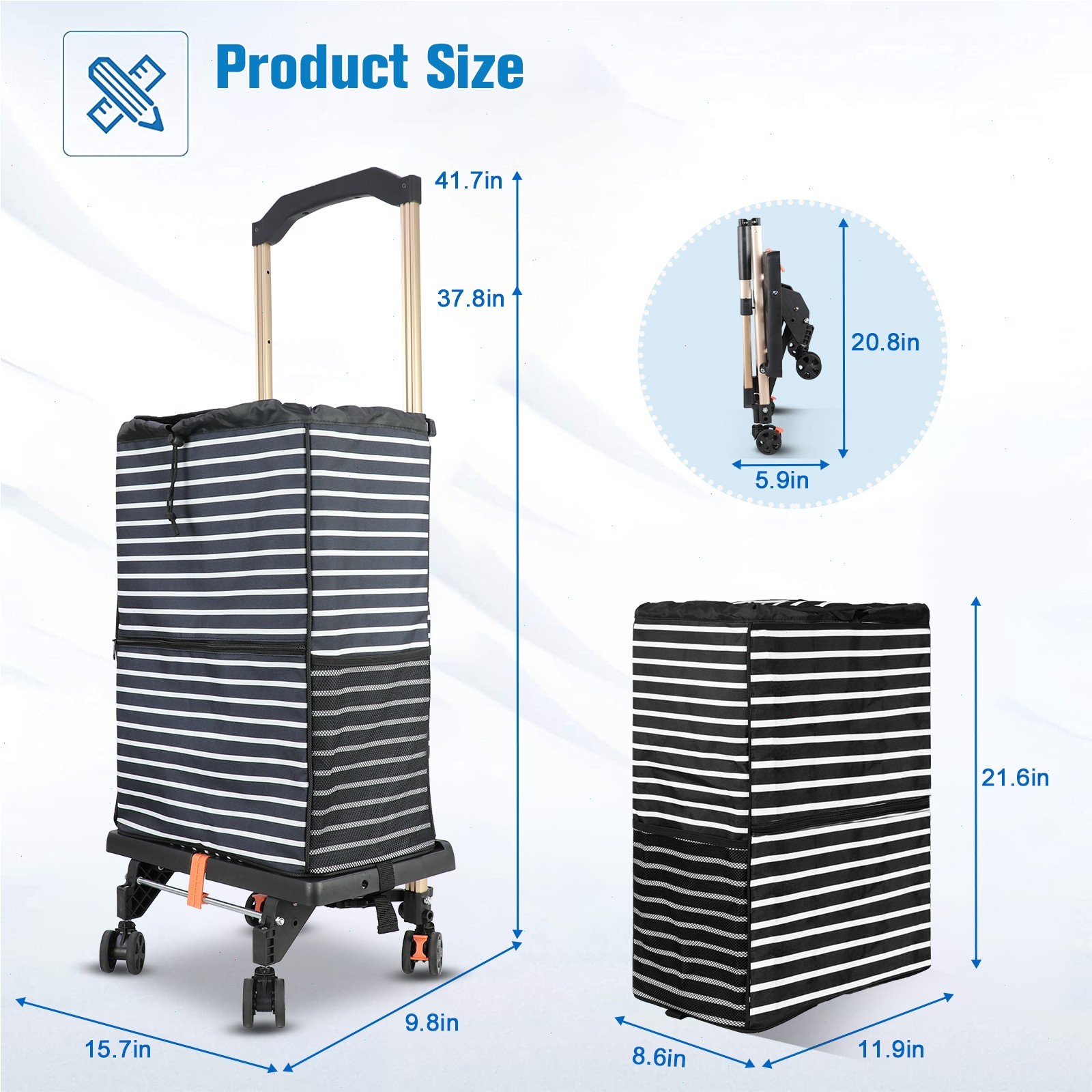 2-In-1 Folding Utility Shopping Cart Easy Transport Aluminum Grocery Cart