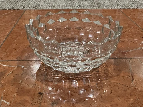 Fostoria American 5.5" CLEAR GLASS CEREAL NAPPY BOWL MCM CUBIST SAWTOOTH RIM EU