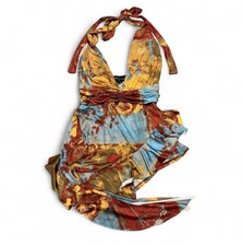 PRETTYLITTLETHING Short Dress US 0 Floral Halter Tie Ruffle A-Line