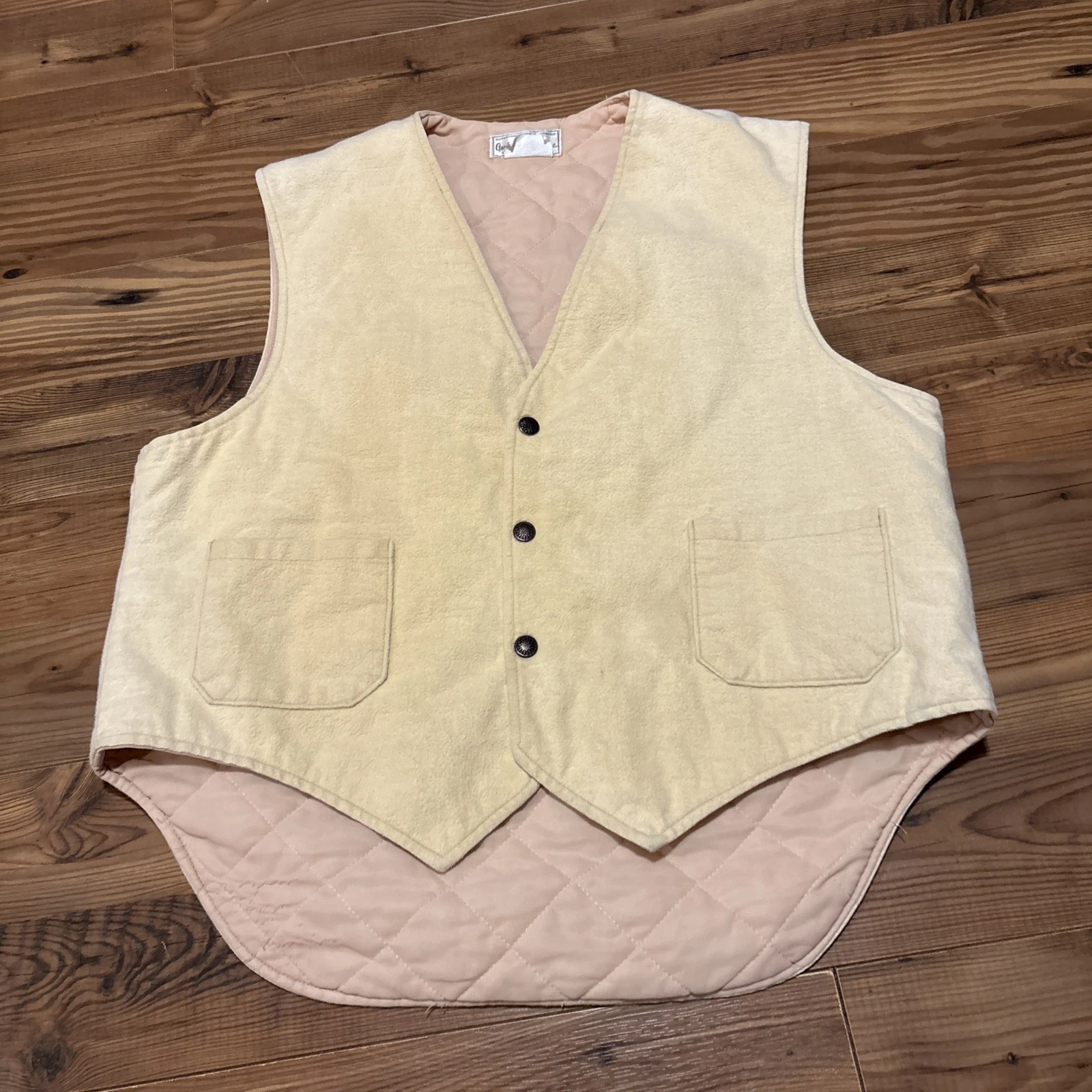 VTG Gander Mountain Quilted Vest Tan Cotton Wilmot WI Snap L Field Liner 60s 70s