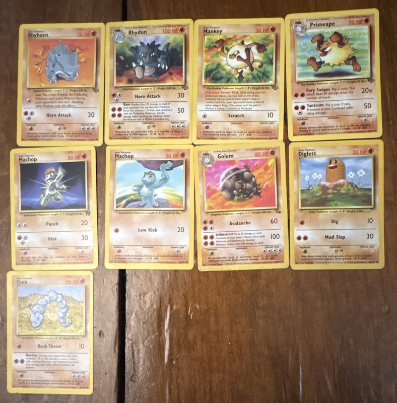 Pokemon TCG Base Set Shadowless 9-Card Fighting Lot - Rhyhorn Primeape English