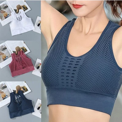 Gepolstertes Damen Cami Push-up Weste Unterstützung Top Mesh Yoga Sport BH kabellos vorne - Bild 1 von 4