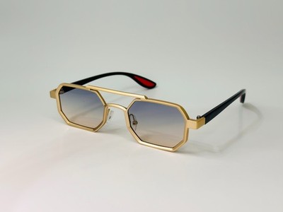 Gold Steampunk Hexagon Sunglasses Blue Gradient UV400 Vintage Metal Frame Unisex