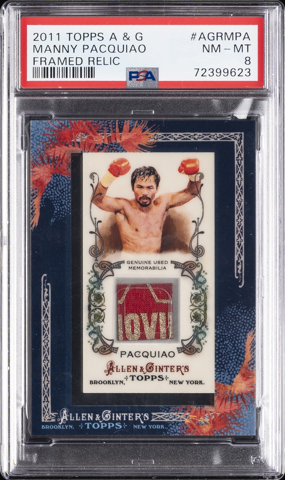2011 ALLEN & GINTER FRAMED RELICS #AGRMPA MANNY PACQUIAO PSA 8