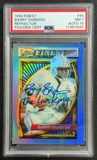 BARRY SANDERS PSA 7 1994 FINEST 44 REFRACTOR INSCRIPTION THE LION KING AUTO
