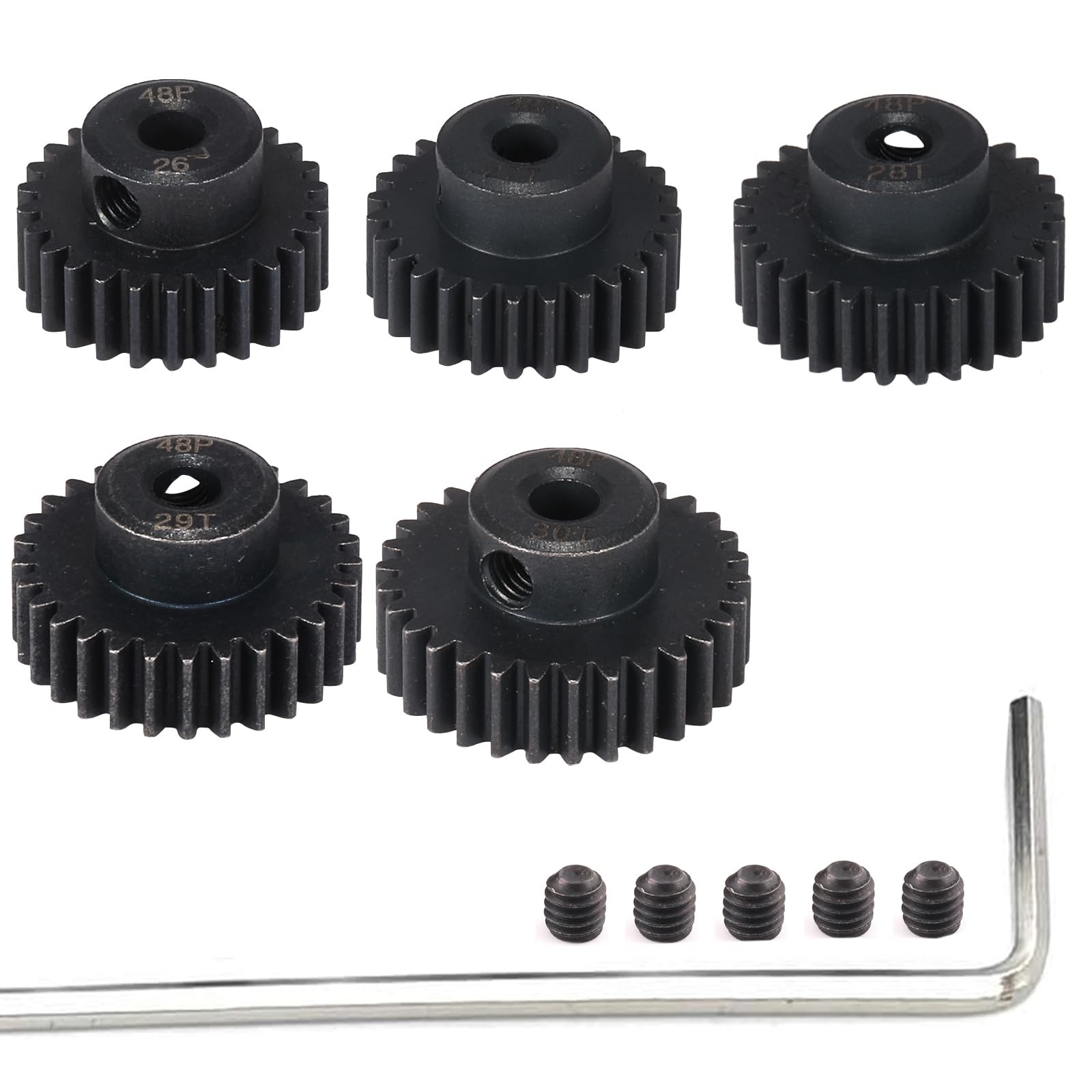 48P Hardened Steel Pinion Gear Set 3.175mm 1/8 inch Hole 26T 27T 28T 29T 30T ...