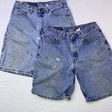 2 PAIR Vintage Levis JEANS Shorts Orange/Red Tab Thrashed Workwear Lot Of 2