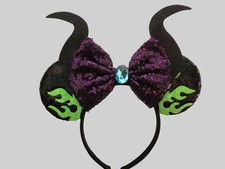 Halloween Headband with Purple Bow  Blue Stone, and with Devil Horns