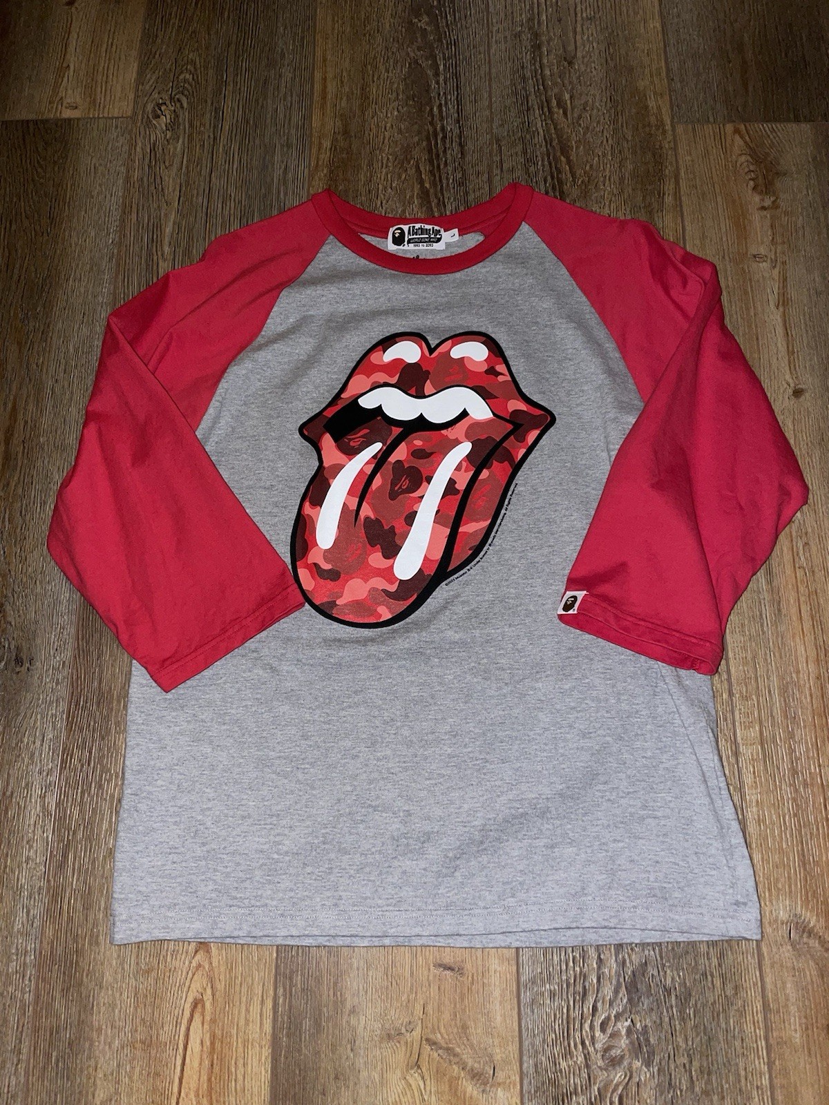 A Bathing Ape BAPE X Rolling Stones 3/4 Sleeve Tee Shirt Mens Designer Fashion