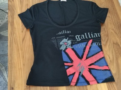 John Galliano T-Shirt Gr S Baumwolle Schwarz Kaum getragen Makellos