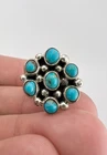 Vtg Navajo Sterling Silver Petit Point Kingman Turquoise Cluster Large Ring