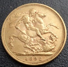 1892 Victoria Full Gold Sovereign Ref 1