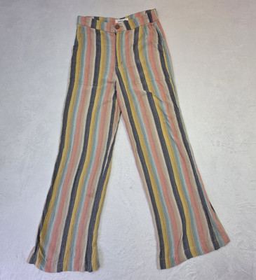 O Neill Striped Wide Leg Pants Womens 26 Boho Beach Coastal Linen Blend High Ris
